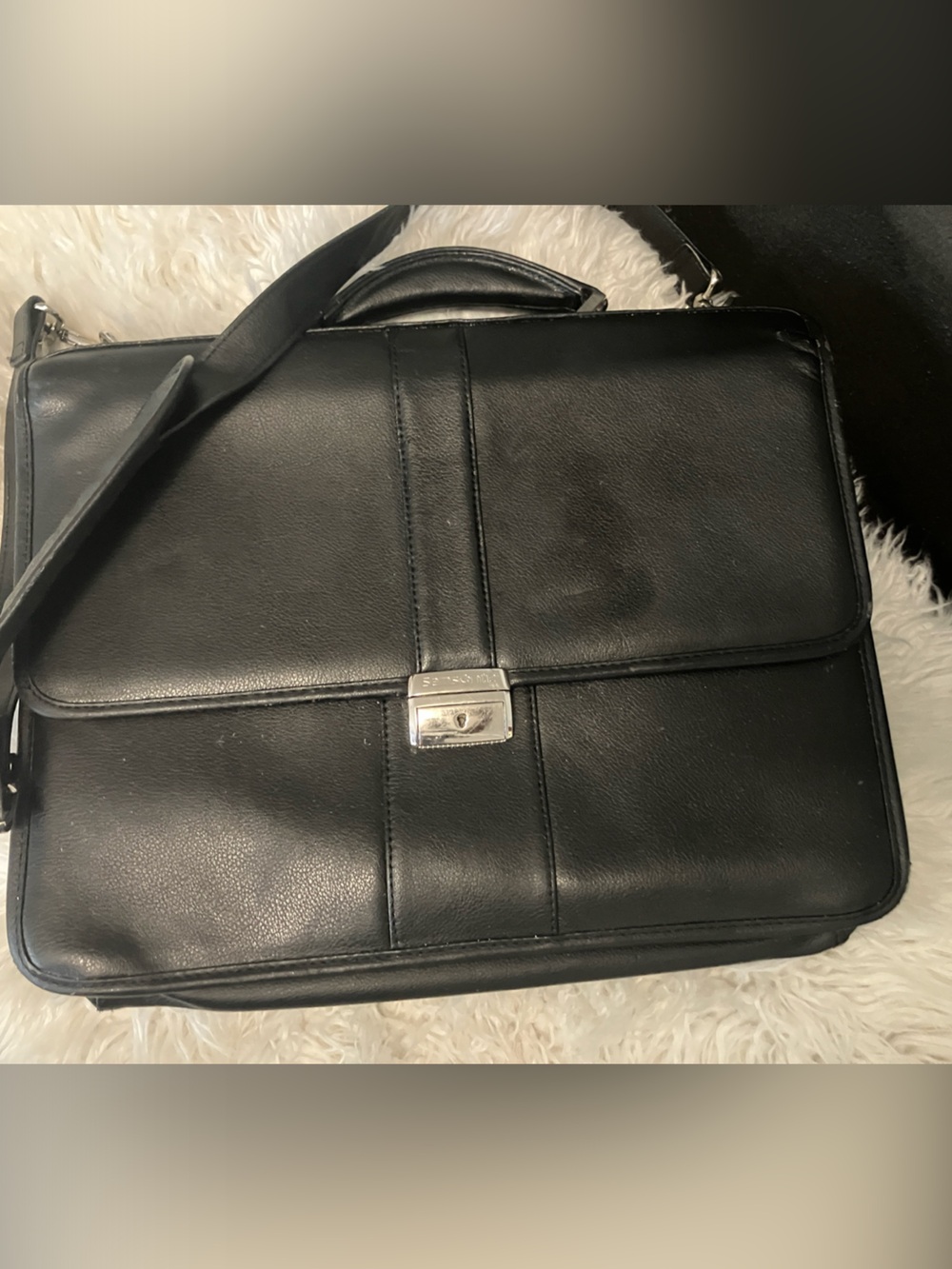 Samsonite Black Leather Laptop Briefcase with Shoulder Strap
